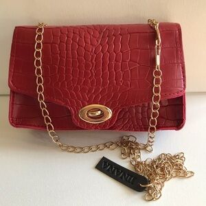 NWT Wine croc embossed faux leather mini handbag with detachable shoulder chain